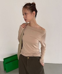 ベーシック オフショルダー 無地 長袖 Tシャツ