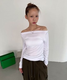 ベーシック オフショルダー 無地 長袖 Tシャツ