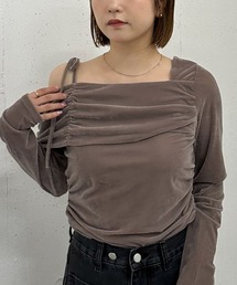 シアーベロアギャザーワンショルTOPS