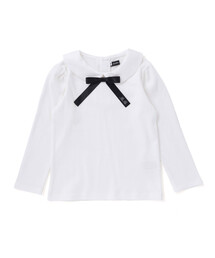BeBe（ベベ）の「スムースロゴ入りボウタイ付き長袖丸襟ブラウス(100~150cm)（シャツ/ブラウス・キッズ）」