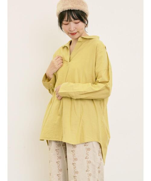 Samansa Mos2（サマンサ モスモス）の「後ろ釦スキッパーチュニック（チュニック・レディース・ベージュ/パープル/イエロー/グリーン/チャコールグレー・F）」の5枚目の写真