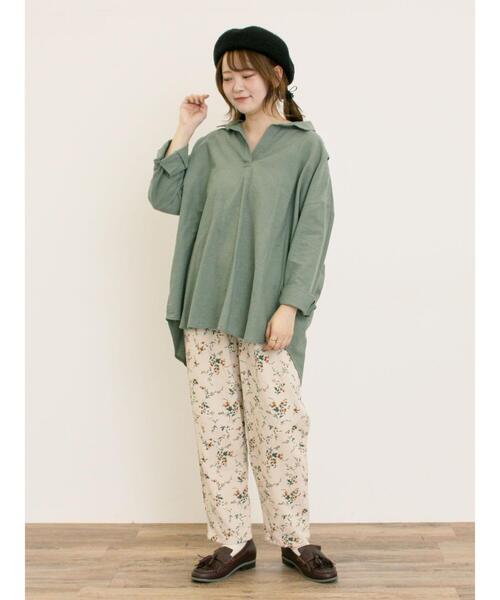 Samansa Mos2（サマンサ モスモス）の「後ろ釦スキッパーチュニック（チュニック・レディース・ベージュ/パープル/イエロー/グリーン/チャコールグレー・F）」の6枚目の写真