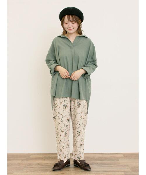 Samansa Mos2（サマンサ モスモス）の「後ろ釦スキッパーチュニック（チュニック・レディース・ベージュ/パープル/イエロー/グリーン/チャコールグレー・F）」の7枚目の写真