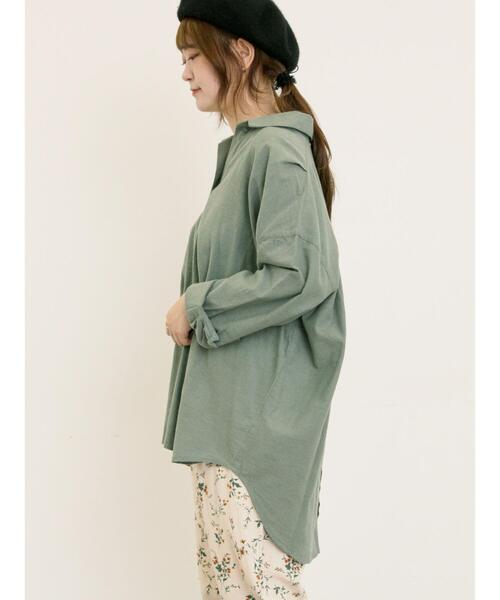 Samansa Mos2（サマンサ モスモス）の「後ろ釦スキッパーチュニック（チュニック・レディース・ベージュ/パープル/イエロー/グリーン/チャコールグレー・F）」の10枚目の写真