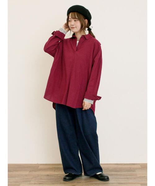 Samansa Mos2（サマンサ モスモス）の「後ろ釦スキッパーチュニック（チュニック・レディース・ベージュ/パープル/イエロー/グリーン/チャコールグレー・F）」の11枚目の写真