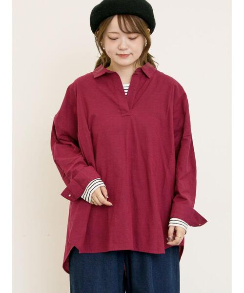 Samansa Mos2（サマンサ モスモス）の「後ろ釦スキッパーチュニック（チュニック・レディース・ベージュ/パープル/イエロー/グリーン/チャコールグレー・F）」の14枚目の写真