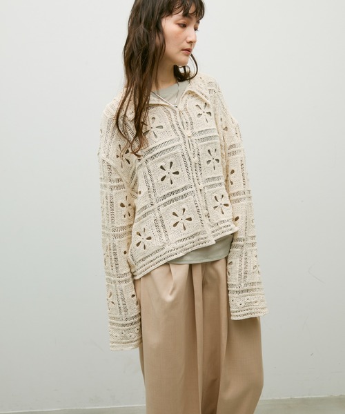 Lutim by u(ルチバイユー)の「Flower patch crochet polo cardigan / フラワーパッチクロシェポロカーデ(カーディガン/ボレロ・レディース・ナチュラル/ブラック・FREE)」の11枚目の写真