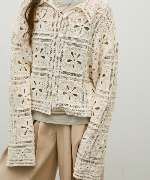 Lutim by u(ルチバイユー)の「Flower patch crochet polo cardigan / フラワーパッチクロシェポロカーデ(カーディガン/ボレロ・レディース・ナチュラル/ブラック・FREE)」の12枚目の写真