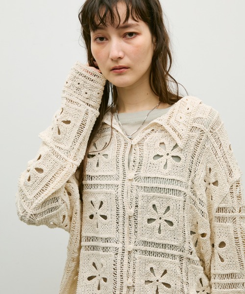 Lutim by u(ルチバイユー)の「Flower patch crochet polo cardigan / フラワーパッチクロシェポロカーデ(カーディガン/ボレロ・レディース・ナチュラル/ブラック・FREE)」の8枚目の写真