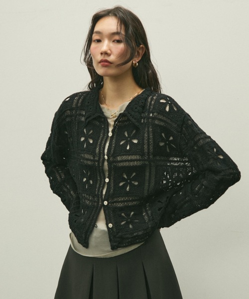 Lutim by u(ルチバイユー)の「Flower patch crochet polo cardigan / フラワーパッチクロシェポロカーデ(カーディガン/ボレロ・レディース・ナチュラル/ブラック・FREE)」の16枚目の写真
