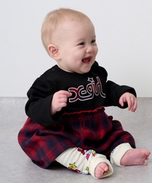 X-girl Stages | チェックロゴワンピース風カバーオール(ロンパース)