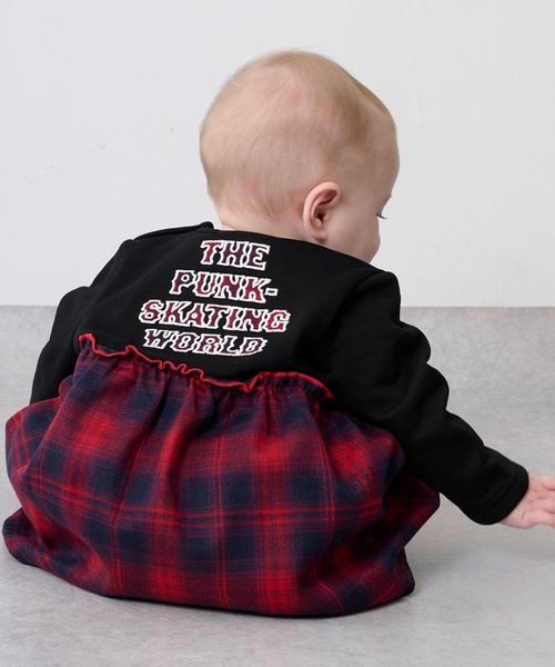 X-girl Stages（エックスガールステージス）の「チェックロゴワンピース風カバーオール（ロンパース・キッズ・ブラック/アイボリー・70cm）」の4枚目の写真