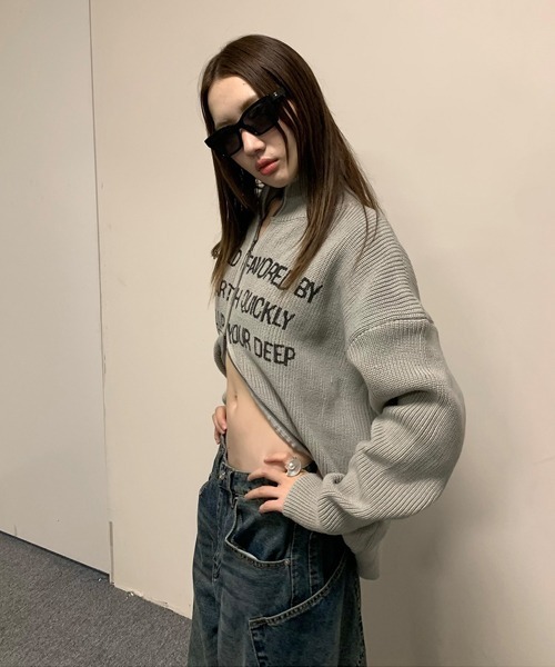 Ressaca(レサーカ)の「オーバーサイズレタリングロゴドライバーズニット(ニット/セーター・レディース・ブラック/グレー・L/M)」の12枚目の写真