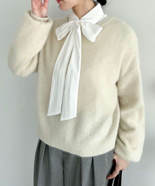 Doux archives（ドゥアルシーヴ）の「ラクーンミックスクルーネックニット（ニット/セーター・レディース・モカ/イエロー/アイボリー・FREE）」の2枚目の写真