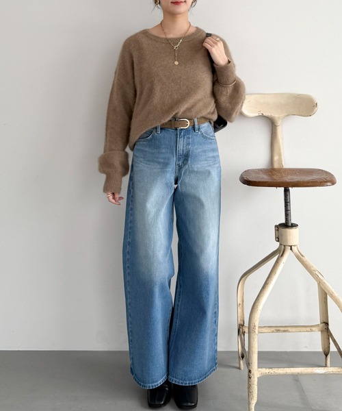 Doux archives（ドゥアルシーヴ）の「ラクーンミックスクルーネックニット（ニット/セーター・レディース・モカ/イエロー/アイボリー・FREE）」の4枚目の写真