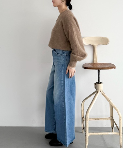 Doux archives（ドゥアルシーヴ）の「ラクーンミックスクルーネックニット（ニット/セーター・レディース・モカ/イエロー/アイボリー・FREE）」の6枚目の写真