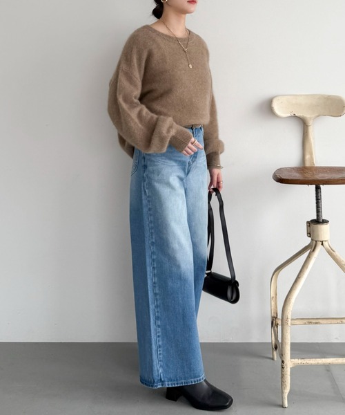 Doux archives（ドゥアルシーヴ）の「ラクーンミックスクルーネックニット（ニット/セーター・レディース・モカ/イエロー/アイボリー・FREE）」の8枚目の写真