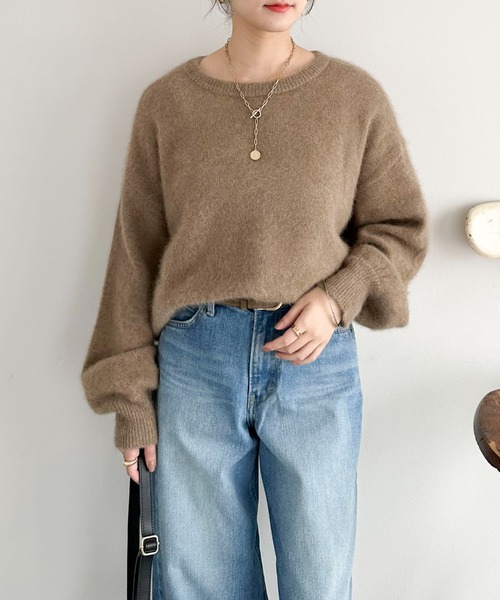 Doux archives（ドゥアルシーヴ）の「ラクーンミックスクルーネックニット（ニット/セーター・レディース・モカ/イエロー/アイボリー・FREE）」の13枚目の写真