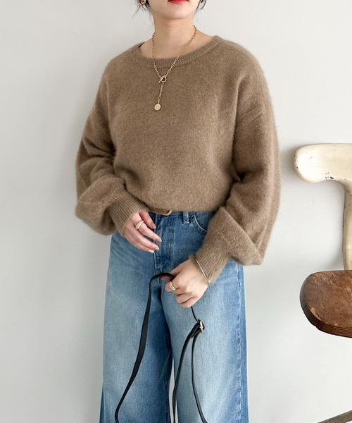 Doux archives（ドゥアルシーヴ）の「ラクーンミックスクルーネックニット（ニット/セーター・レディース・モカ/イエロー/アイボリー・FREE）」の14枚目の写真