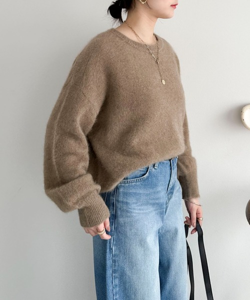 Doux archives（ドゥアルシーヴ）の「ラクーンミックスクルーネックニット（ニット/セーター・レディース・モカ/イエロー/アイボリー・FREE）」の19枚目の写真