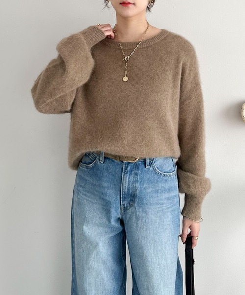 Doux archives（ドゥアルシーヴ）の「ラクーンミックスクルーネックニット（ニット/セーター・レディース・モカ/イエロー/アイボリー・FREE）」の21枚目の写真