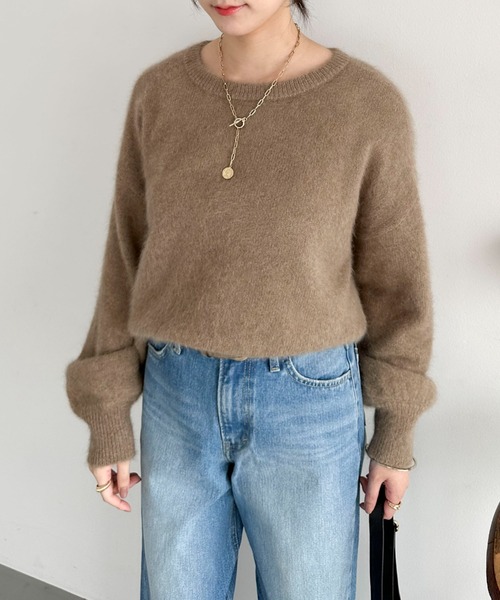 Doux archives（ドゥアルシーヴ）の「ラクーンミックスクルーネックニット（ニット/セーター・レディース・モカ/イエロー/アイボリー・FREE）」の12枚目の写真