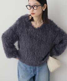 Vネックシャギーニットプルオーバー