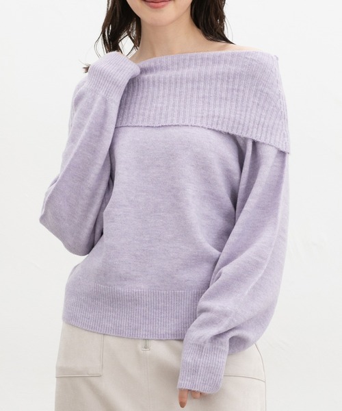 Honeys（ハニーズ）の「【軽ふわっニット】オフショルニット（ニット/セーター・レディース・アイボリー/ピンク/ラベンダー/杢グレー・S/M/L）」の4枚目の写真