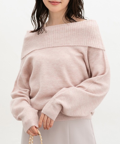 Honeys（ハニーズ）の「【軽ふわっニット】オフショルニット（ニット/セーター・レディース・アイボリー/ピンク/ラベンダー/杢グレー・S/M/L）」の2枚目の写真