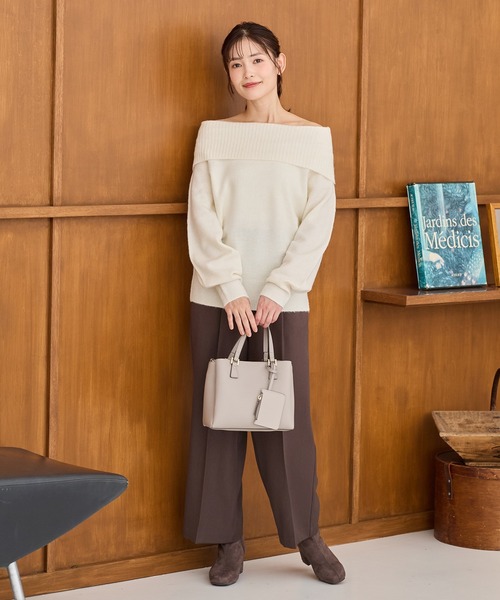 Honeys（ハニーズ）の「【軽ふわっニット】オフショルニット（ニット/セーター・レディース・アイボリー/ピンク/ラベンダー/杢グレー・S/M/L）」の6枚目の写真