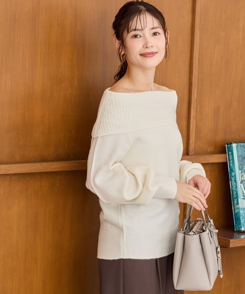 Honeys（ハニーズ）の「【軽ふわっニット】オフショルニット（ニット/セーター・レディース・アイボリー/ピンク/ラベンダー/杢グレー・S/M/L）」の7枚目の写真