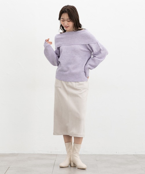 Honeys（ハニーズ）の「【軽ふわっニット】オフショルニット（ニット/セーター・レディース・アイボリー/ピンク/ラベンダー/杢グレー・S/M/L）」の9枚目の写真