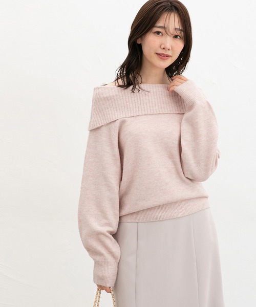 Honeys（ハニーズ）の「【軽ふわっニット】オフショルニット（ニット/セーター・レディース・アイボリー/ピンク/ラベンダー/杢グレー・S/M/L）」の13枚目の写真