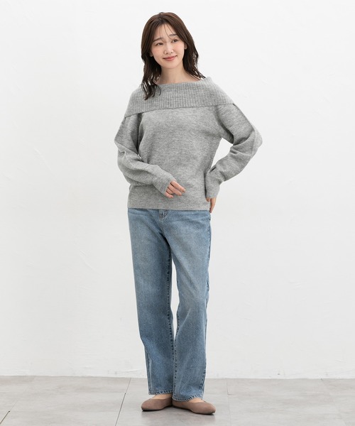 Honeys（ハニーズ）の「【軽ふわっニット】オフショルニット（ニット/セーター・レディース・アイボリー/ピンク/ラベンダー/杢グレー・S/M/L）」の14枚目の写真