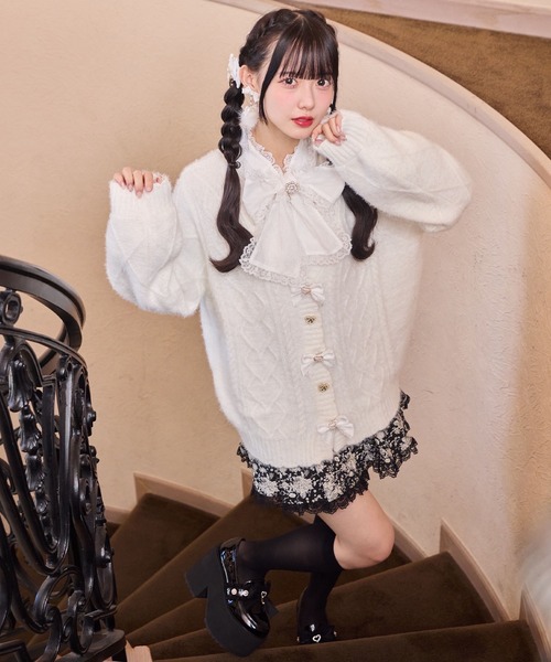 ROJITA（ロジータ）の「ハートケーブルカーディガン（カーディガン/ボレロ・レディース・ブラック/ピンク/ホワイト・FREE）」の4枚目の写真