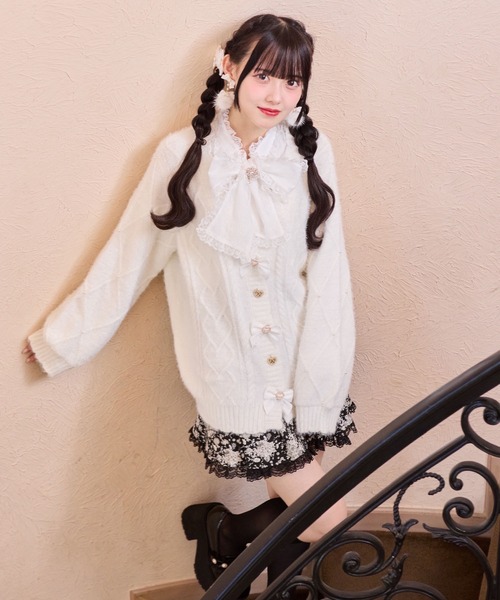 ROJITA（ロジータ）の「ハートケーブルカーディガン（カーディガン/ボレロ・レディース・ブラック/ピンク/ホワイト・FREE）」の5枚目の写真