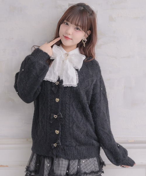 ROJITA（ロジータ）の「ハートケーブルカーディガン（カーディガン/ボレロ・レディース・ブラック/ピンク/ホワイト・FREE）」の10枚目の写真