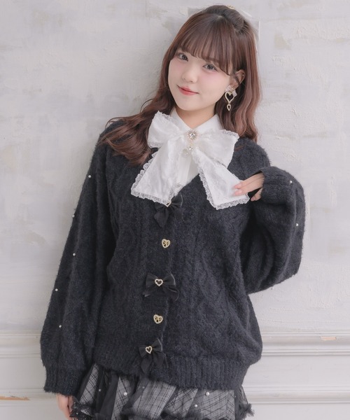 ROJITA（ロジータ）の「ハートケーブルカーディガン（カーディガン/ボレロ・レディース・ブラック/ピンク/ホワイト・FREE）」の9枚目の写真