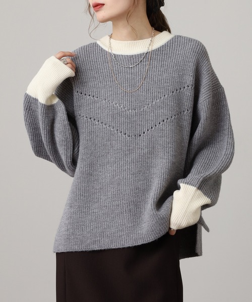 セール】YULA ポイントカラー ラメミックスプルオーバー（ニット