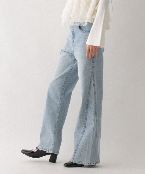 Heather（ヘザー）の「【ウエストサイドボタンで自由にフィット】ハイウエストワイドフレアデニムパンツ　606097（デニムパンツ・レディース・ブラウン/グレー/ブルー/ライトブルー・S/M）」の3枚目の写真