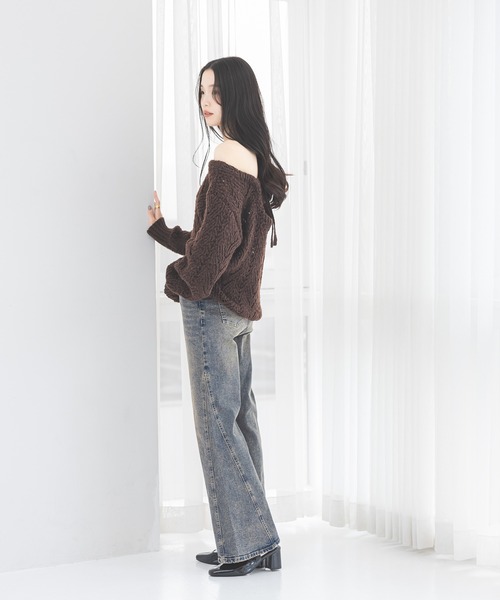 Heather（ヘザー）の「【ウエストサイドボタンで自由にフィット】ハイウエストワイドフレアデニムパンツ　606097（デニムパンツ・レディース・ブラウン/グレー/ブルー/ライトブルー・S/M）」の11枚目の写真