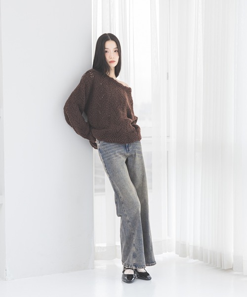 Heather（ヘザー）の「【ウエストサイドボタンで自由にフィット】ハイウエストワイドフレアデニムパンツ　606097（デニムパンツ・レディース・ブラウン/グレー/ブルー/ライトブルー・S/M）」の8枚目の写真