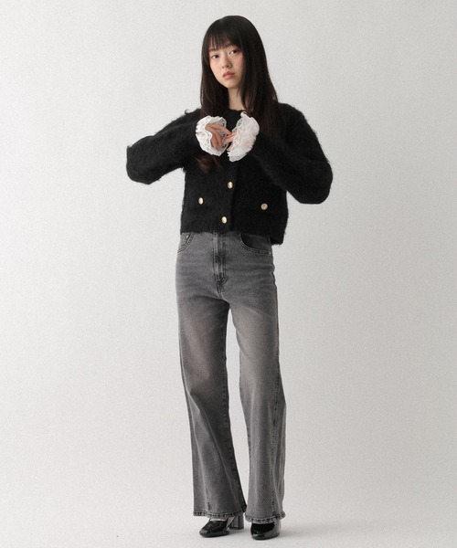 Heather（ヘザー）の「【ウエストサイドボタンで自由にフィット】ハイウエストワイドフレアデニムパンツ　606097（デニムパンツ・レディース・ブラウン/グレー/ブルー/ライトブルー・S/M）」の12枚目の写真