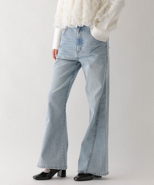 Heather（ヘザー）の「【ウエストサイドボタンで自由にフィット】ハイウエストワイドフレアデニムパンツ　606097（デニムパンツ・レディース・ブラウン/グレー/ブルー/ライトブルー・S/M）」の16枚目の写真