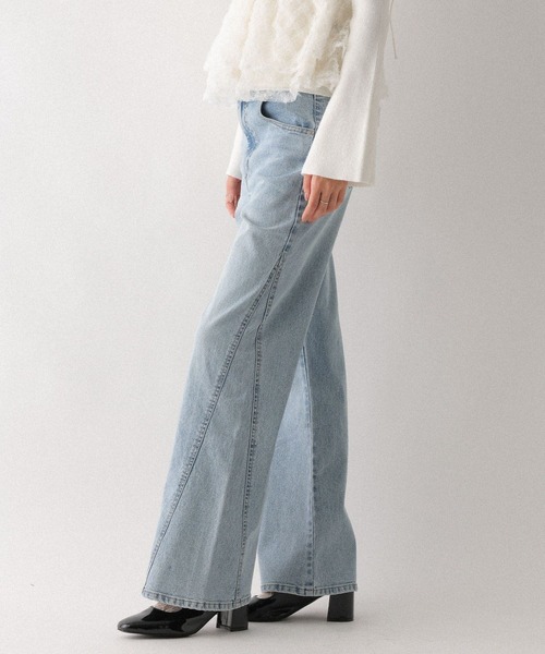 Heather（ヘザー）の「【ウエストサイドボタンで自由にフィット】ハイウエストワイドフレアデニムパンツ　606097（デニムパンツ・レディース・ブラウン/グレー/ブルー/ライトブルー・S/M）」の18枚目の写真