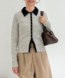 fredy couleur | ボーダーリブ衿付きカーディガン(ニット/セーター)