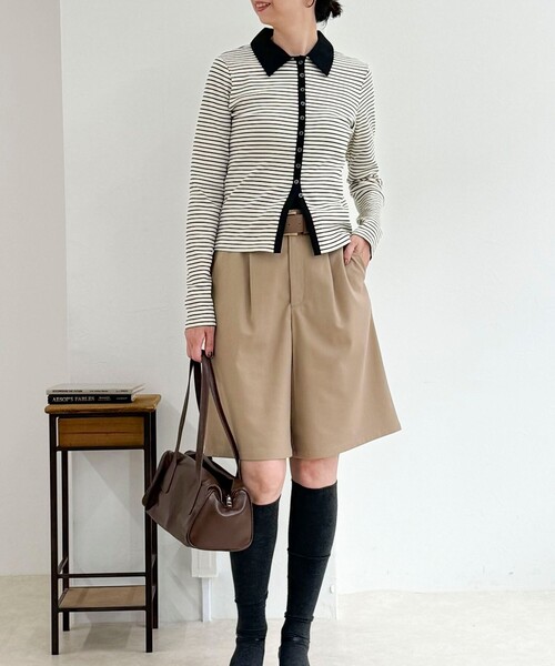 fredy couleur(フレディクルール)の「ボーダーリブ衿付きカーディガン(ニット/セーター・レディース・グレー系その他/ホワイト系その他2/ブラック系その他・38)」の7枚目の写真