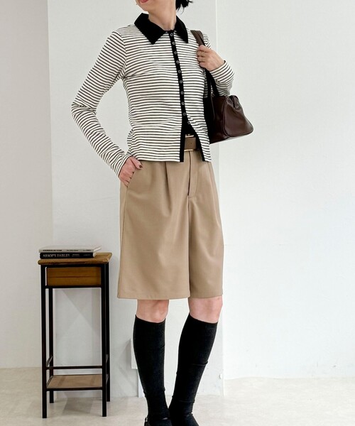 fredy couleur(フレディクルール)の「ボーダーリブ衿付きカーディガン(ニット/セーター・レディース・グレー系その他/ホワイト系その他2/ブラック系その他・38)」の8枚目の写真