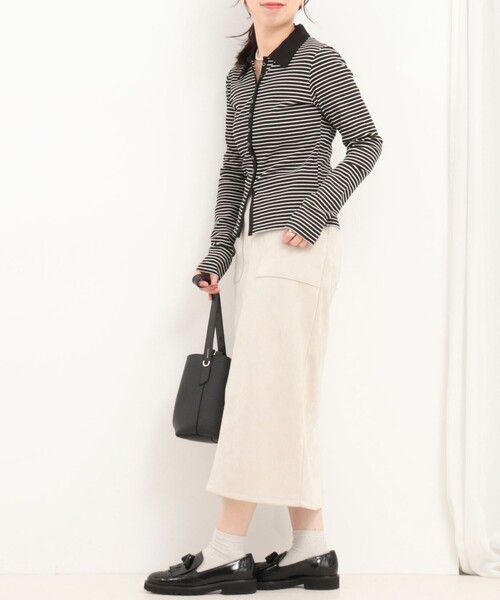 fredy couleur(フレディクルール)の「ボーダーリブ衿付きカーディガン(ニット/セーター・レディース・グレー系その他/ホワイト系その他2/ブラック系その他・38)」の11枚目の写真