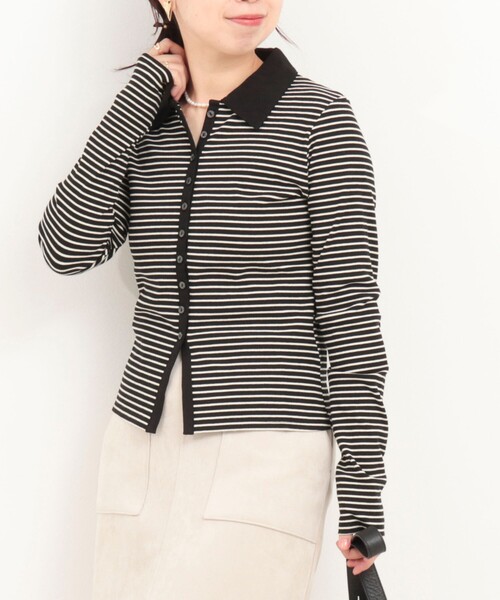 fredy couleur(フレディクルール)の「ボーダーリブ衿付きカーディガン(ニット/セーター・レディース・グレー系その他/ホワイト系その他2/ブラック系その他・38)」の13枚目の写真